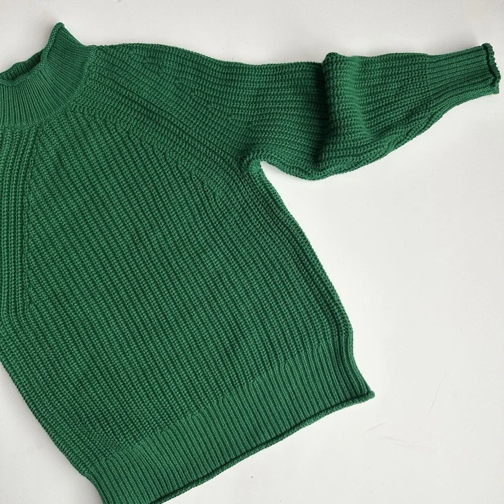 J. CREW Relaxed Rollneck Cotton Sweater Size XS Oversized Cotton JUNGLE GREEN